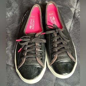 Lacoste Black Leather Sneakers with Pink Insole Accents
